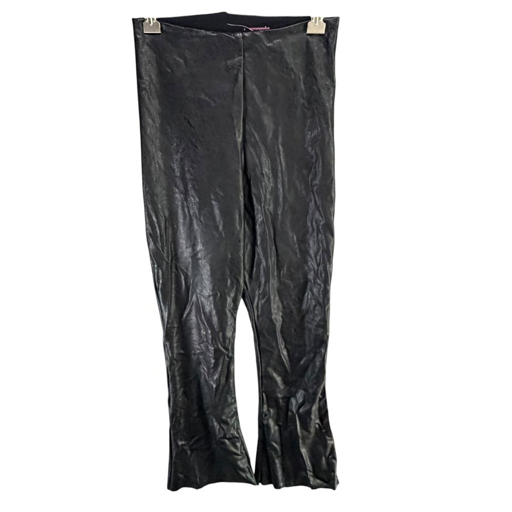 Commando Flare Crop Pull On Pants Women S Black Faux Leather Glossy Vegan Rocker - Picture 2 of 11